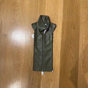 NWT Veronica Beard Vegan Leather Turtleneck Dickey - Stone Army